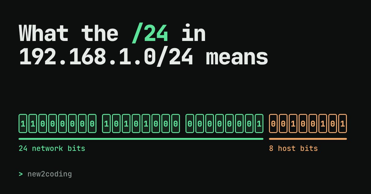 Thirty-two bits of an IP address, the first 24 marked as network bits and the last 8 as host bits
