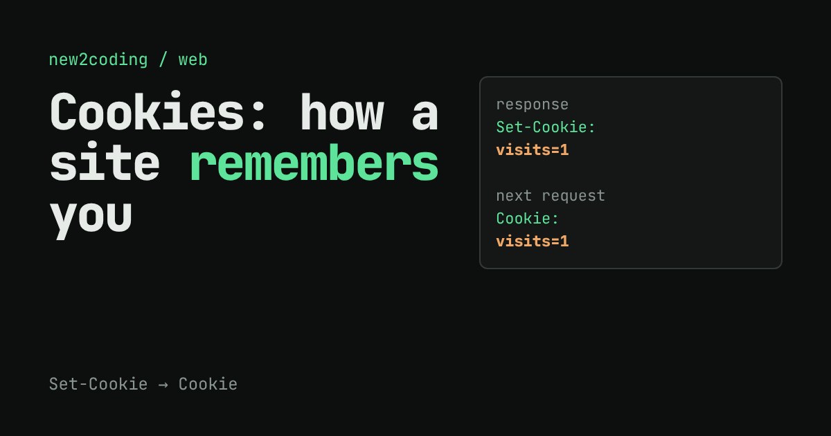 A response header Set-Cookie: visits=1 and the next request header Cookie: visits=1 on a dark terminal-style card