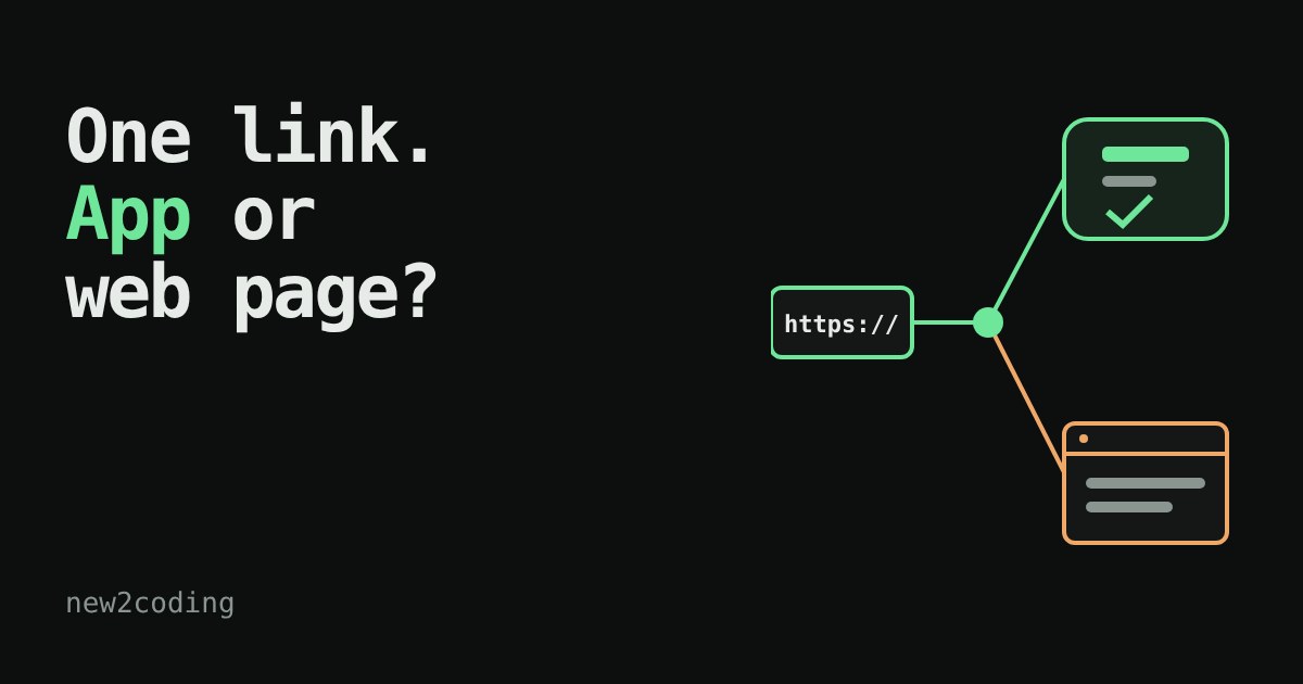 A link splitting into two paths: one leads to a phone app screen with a check mark, the other to a web page