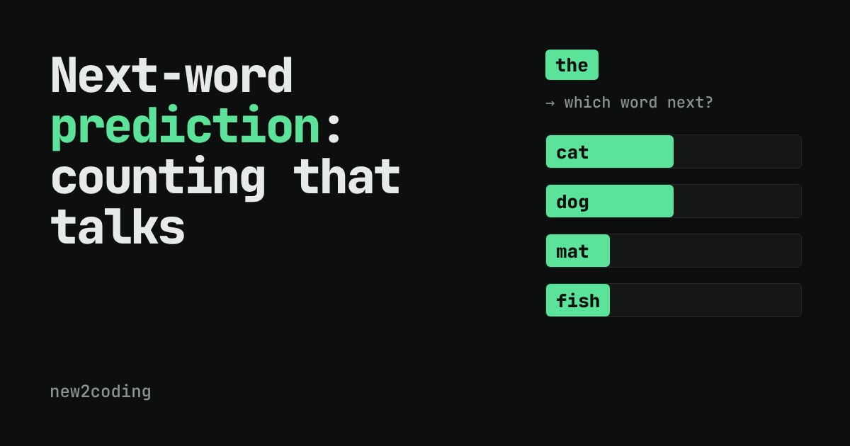 Bar chart of which words followed the word 'the' in a small training text: cat and dog most often, then mat and fish