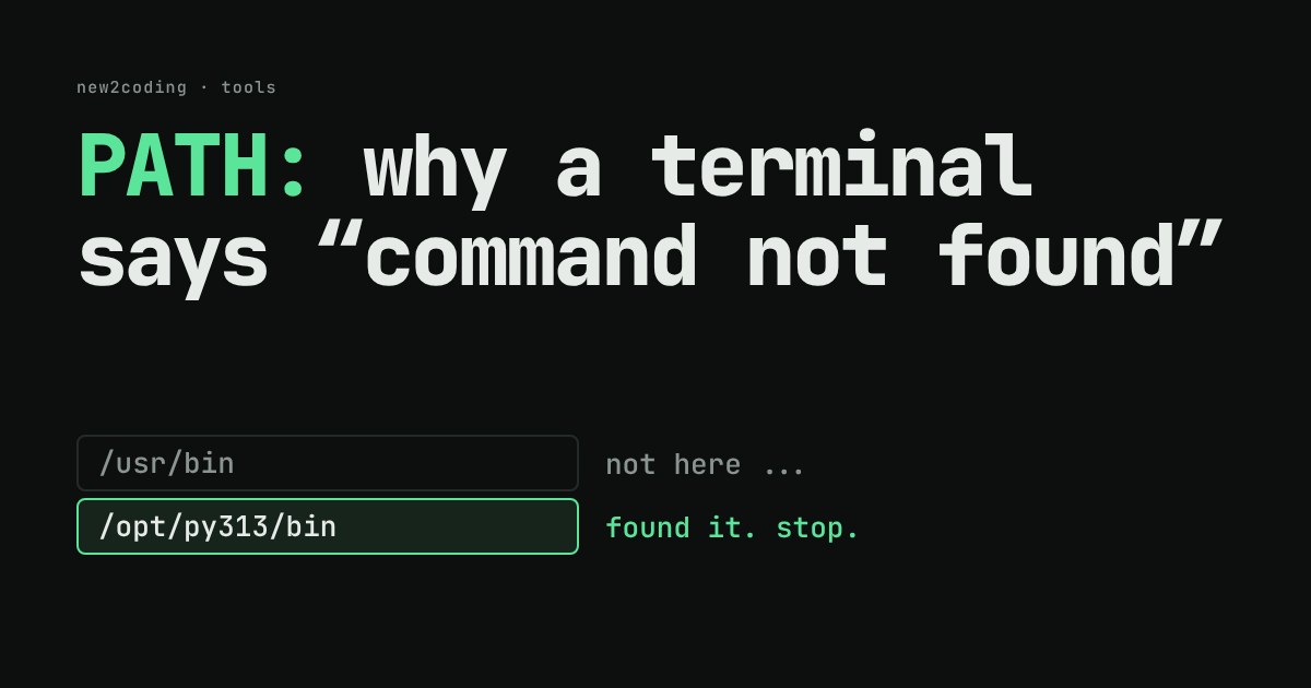 A search list: the folder /usr/bin is checked and has no match, then /opt/py313/bin is highlighted as the place the command was found
