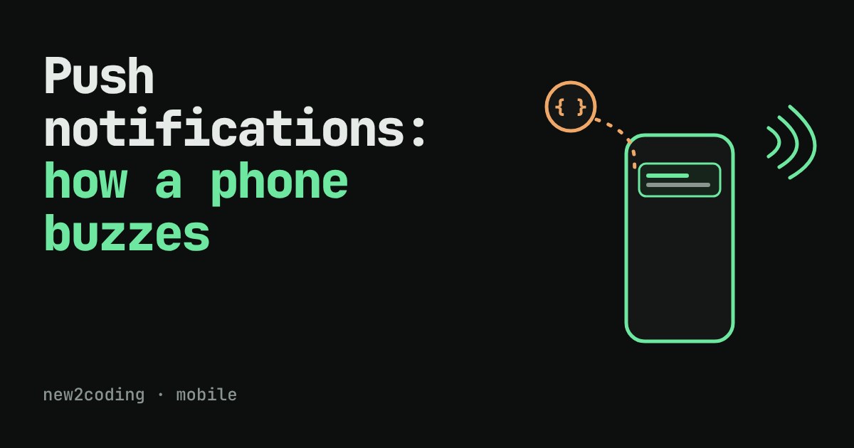 Green outline of a phone receiving a notification, with a curly-brace data packet flying toward it